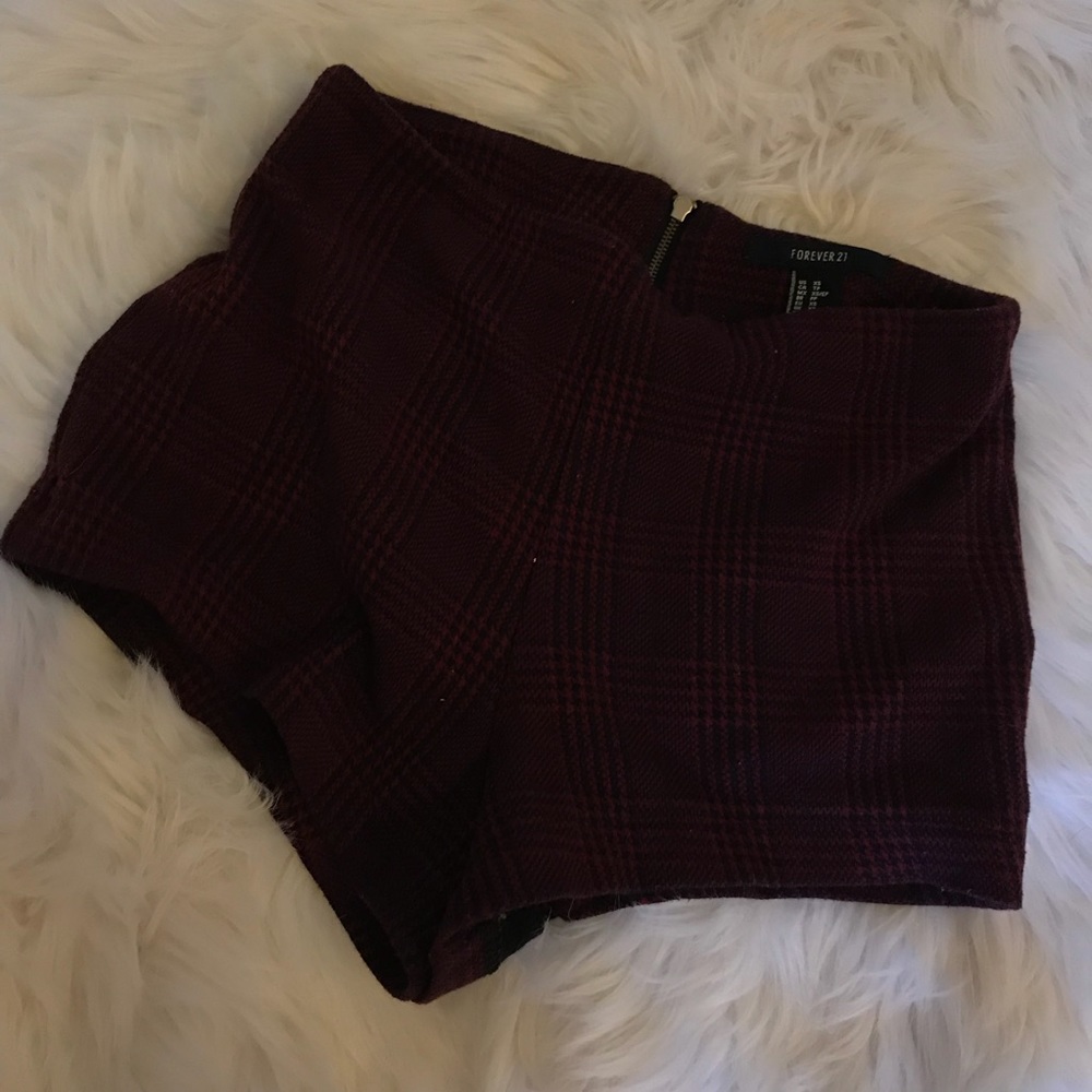 Red and Black Plaid Zip Up Shorts